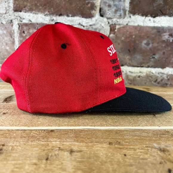 Vtg 1990's Chicago Bulls Six Time NBA Champions Wool Snapback Hat Headmaster - Picture 2 of 6